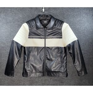 Benjamin Black Mens Faux Leather Jacket Medium Black White Moto Biker